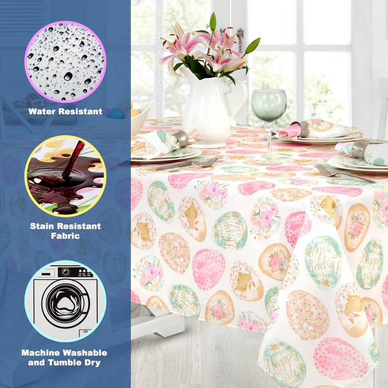 Newbridge Easter Egg Delight Fabric Tablecloth, Happy Easter Bunny Rabbit, Easy Care Stain Resistant Spring Fabric Tablecloth, 60â€ x 84â€ Oblong/Rectangle - Image 3